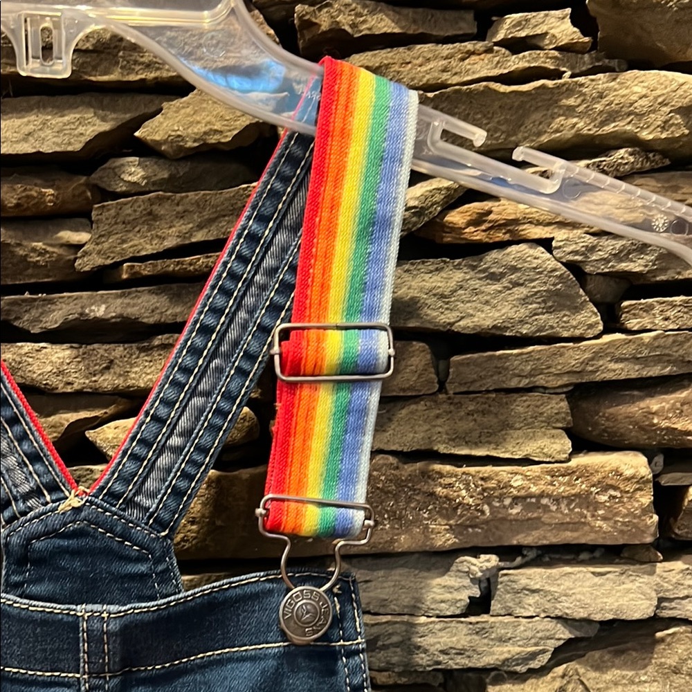 Kids Denim Overalls with Rainbow Straps- like new!!! - Picture 5 of 13